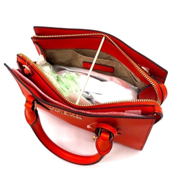 Michael Kors Sheila Small Center Zip Satchel Shoulder Crossbody Bag Orange/Gold - Picture 8 of 11